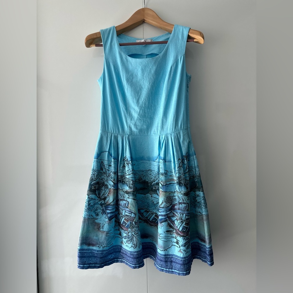 Rica Mare (Ukraine) Summer Mini Blue Dress, L (runs small, best for USA 6).